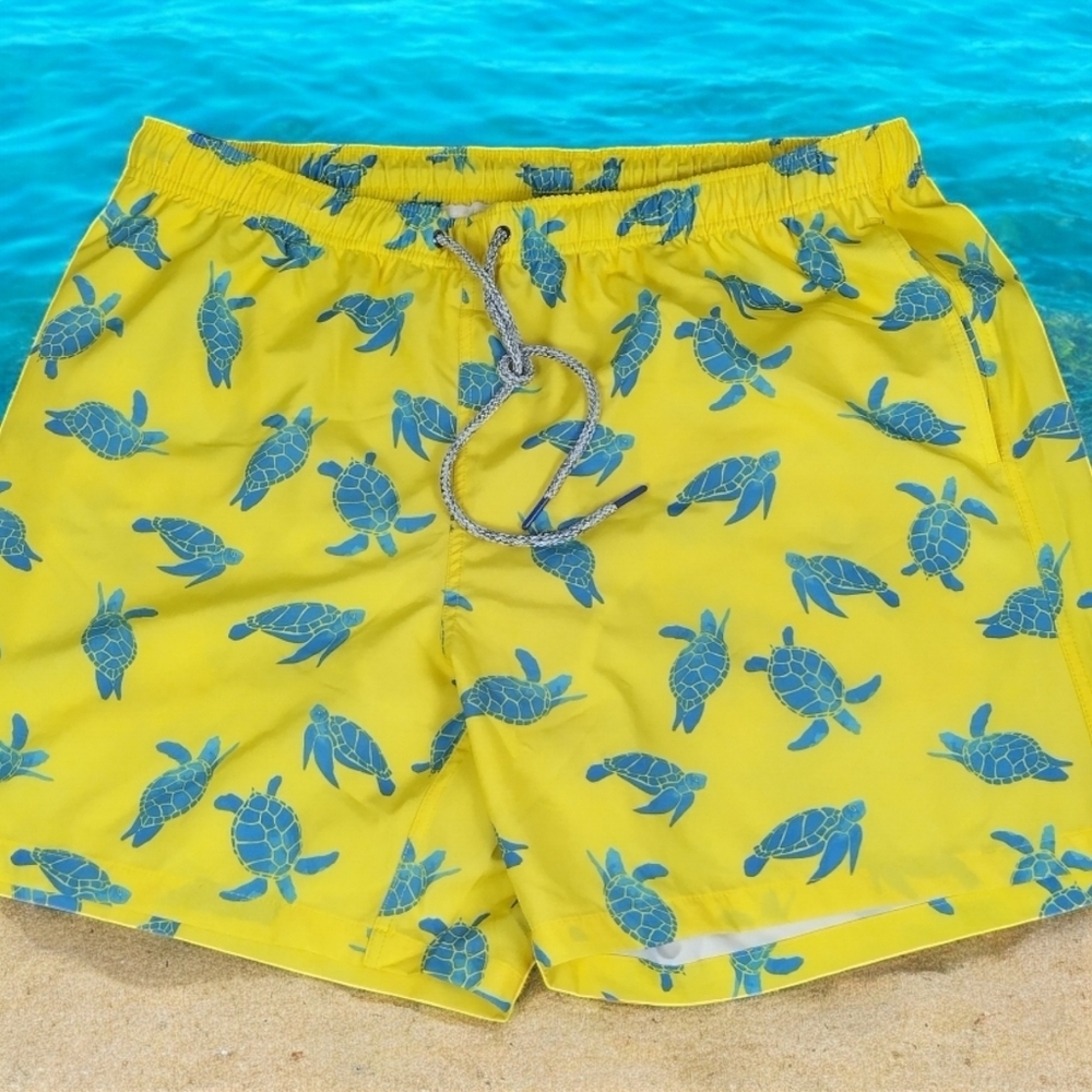 Rainforest Men’s XL Turtle Print Swim Trunks Quick Dry Drawstring 4 Way Stretch